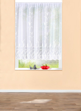 Blumenfenster-Store mit naturnahem Blätterdessin