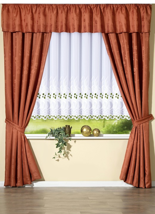 Klassisch - Querbehang mit edlem Glanz. Ansicht 4 Klassisch - Querbehang mit edlem Glanz., in Größe 830 (H35xB200 cm) bis 844 (H35xB750 cm), in Farbe TERRA Ansicht 4