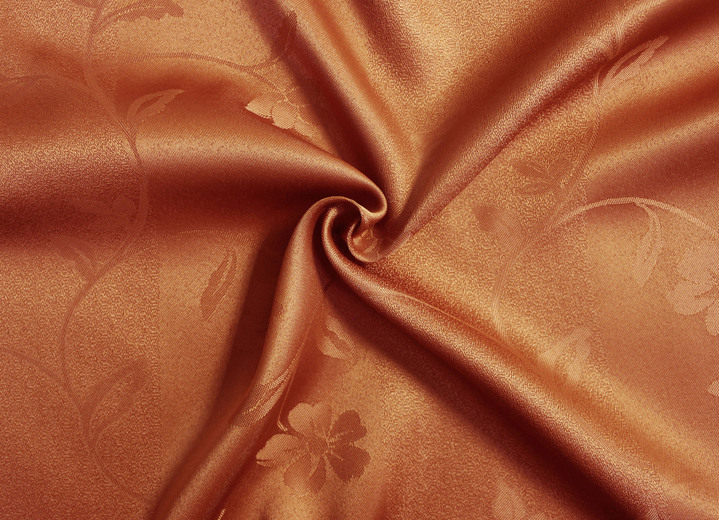 Klassisch - Exquisiter Einzelschal mit edlem Glanz Ansicht 2 Klassisch - Exquisiter Einzelschal mit edlem Glanz, in Größe 364 (H150xB132 cm) bis 899 (2er-Pack Raffhalter, ca. 60 cm), in Farbe TERRA Ansicht 2