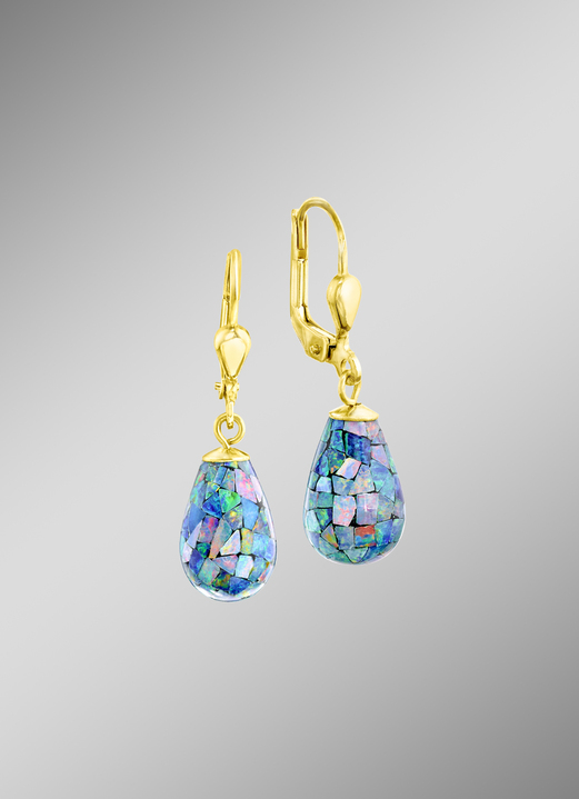 mit Edelsteinen - Ohrringe mit Mosaik-Opal, in Farbe  Ansicht 1