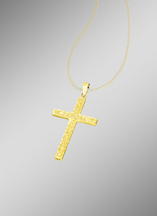 ohne Steine / mit Zirkonia - Diamantierter Kreuz-Anhänger, in Farbe  Ansicht 1