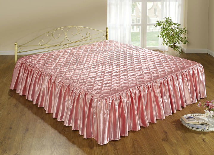 Tagesdecken - Edel glänzende Tagesdecke und Kissenbezüge mit Steppung in Muscheloptik, in Größe 873 (für Einzelbett, 1 Volant, 140x200 cm) bis 916 (für franz. Bett, 3 Volants, 280x250 cm), in Farbe BLAU Ansicht 3