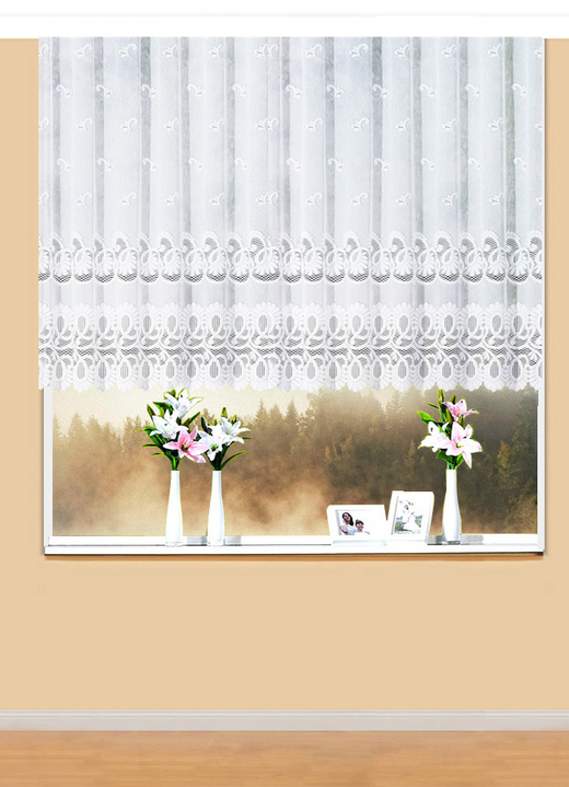 Klassisch - Blumenfenster-Store mit Automatikfaltenband, in Größe 140 (H120xB300 cm) bis 181 (H175xB600 cm), in Farbe WEISS Ansicht 1