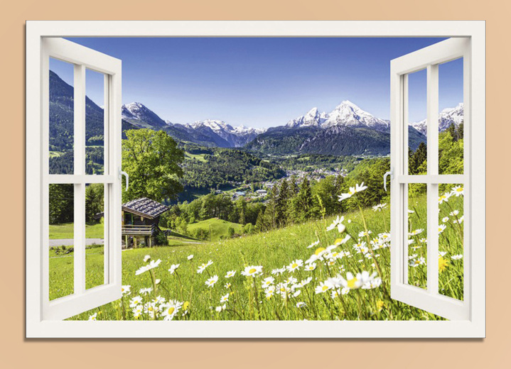 Naturnah - Bild Fensterblick-Malerische Landschaft, in Farbe BLAU-GRÜN Ansicht 1