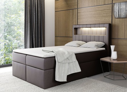 Boxspringbett mit LED-Beleuchtung und Bettkasten