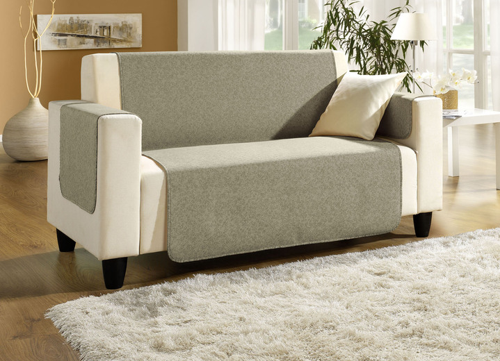 Sessel- & Sofaüberwürfe - Sessel-,Couch- und Armlehnenschoner mit Bandeinfassung, in Größe 101 (Sesselschoner, 50x150 cm) bis 865 (2 Armlehnenschoner, 50x 70 cm), in Farbe NUSS Ansicht 2