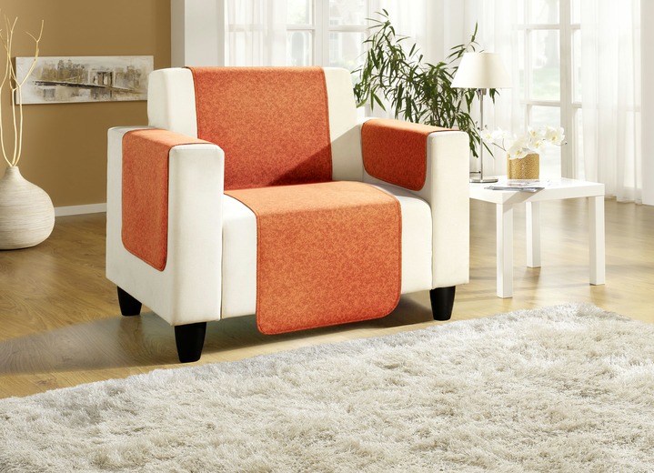 Sessel- & Sofaüberwürfe - Sessel-,Couch- und Armlehnenschoner mit Bandeinfassung, in Größe 101 (Sesselschoner, 50x150 cm) bis 865 (2 Armlehnenschoner, 50x 70 cm), in Farbe NUSS Ansicht 12