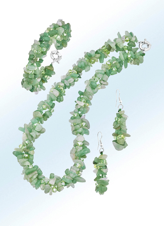 Damen-Modeschmuck - Feines Edelstein-Schmuck-Set, 3-teilig, in Farbe , in Ausführung Echt Aventurin Ansicht 1