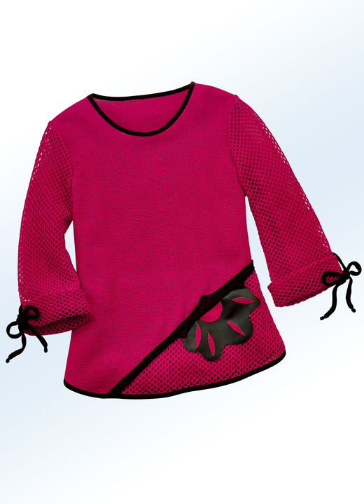 Damenmode - Pullover mit Krempelfunktion, in Größe 036 bis 052, in Farbe ROT-SCHWARZ