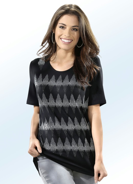 Damenmode - Shirt mit aufwändiger Plättchenzier in 2 Farben, in Größe 034 bis 052, in Farbe SCHWARZ Ansicht 1