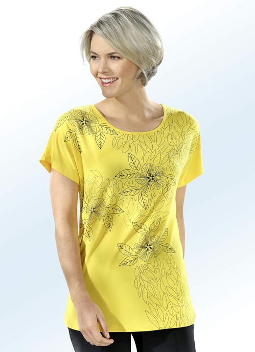 Kurzarm - Shirt mit Kontrast-Druck, in Größe 038 bis 052, in Farbe GELB