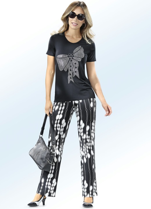 Damenmode - Shirt mit Strass-Motiv Ansicht 2 Damenmode - Shirt mit Strass-Motiv, in Größe 038 bis 054, in Farbe SCHWARZ Ansicht 2