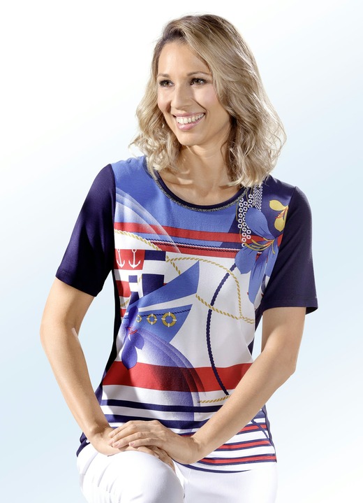 Damenmode - Shirt mit farbbrillantem Inkjet-Druck, in Größe 036 bis 052, in Farbe MARINE