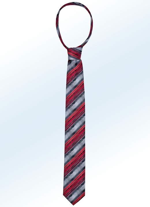Accessoires    - Ausdrucksvoll gestreifte Krawatte, in Farbe BORDEAUX-DUNKELGRAU-MITTELGRAU-ROT GESTREIFT Ansicht 1