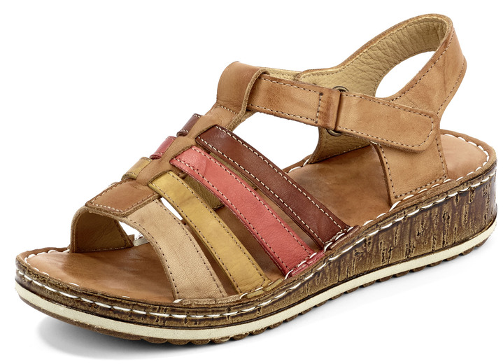 Komfortschuhe - Gemini Riemchen-Sandalette mit praktischem Klettverschluss, in Größe 036 bis 042, in Farbe COGNAC-BUNT