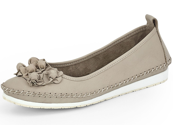 Slipper & Schnürschuhe - Andrea Conti Mokassin-Slipper mit frechen Lederblüten, in Größe 036 bis 043, in Farbe KIESEL Ansicht 1