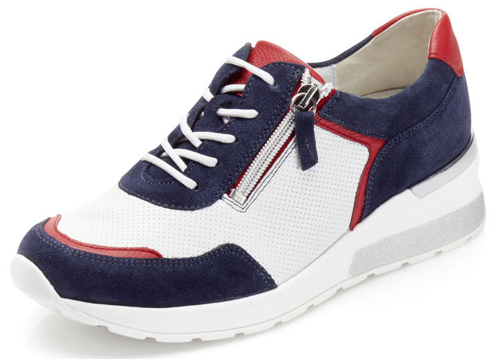 Komfortschuhe - Waldläufer Schnürschuh in interessantem Material-Mix, in Größe 4 1/2 bis 9, in Farbe WEISS-BLAU-ROT Ansicht 1