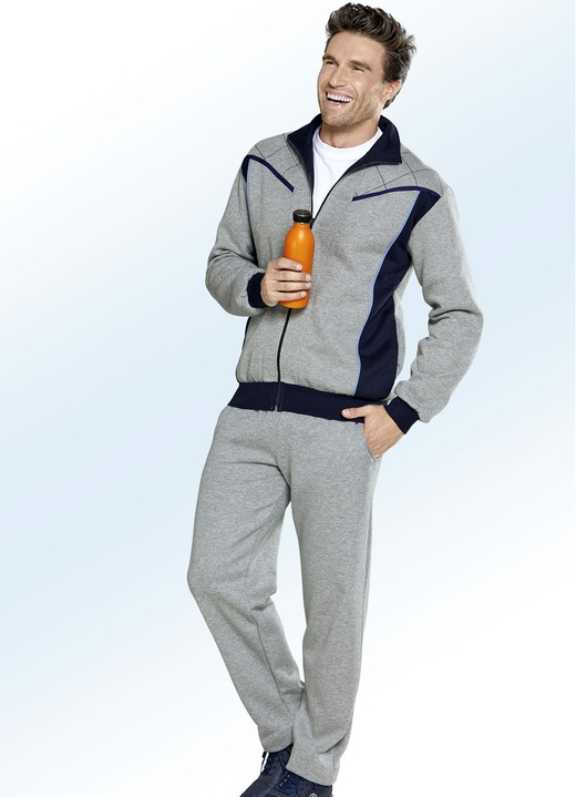 Sport- & Freizeitmode - Freizeitanzug mit zwei Hosen, in Größe 024 bis 060, in Farbe GRAU MELIERT-MARINE Ansicht 2