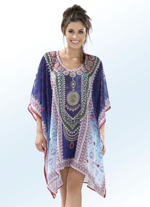 Strandmode - Tunika mit Schmucksteinchen, in Größe 1 (36-42) bis 3 (50-54), in Farbe MULTICOLOR