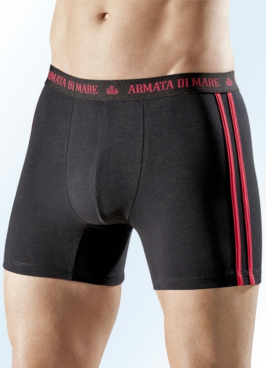 Unterwäsche - Viererpack Pants, uni mit Kontraststreifen, in Größe 005 bis 011, in Farbe 2X SCHWARZ-ROT, 2X UNI SCHWARZ Ansicht 1