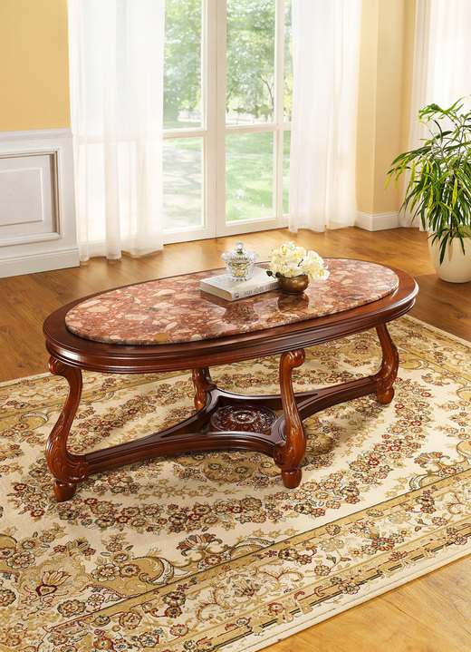 Couchtische - Wohnzimmertische mit Tischplatte aus Marmor-Konglomerat Ansicht 3 Couchtische - Wohnzimmertische mit Tischplatte aus Marmor-Konglomerat, in Farbe NUSSBAUM-GRÜN, in Ausführung Couchtisch Ansicht 3