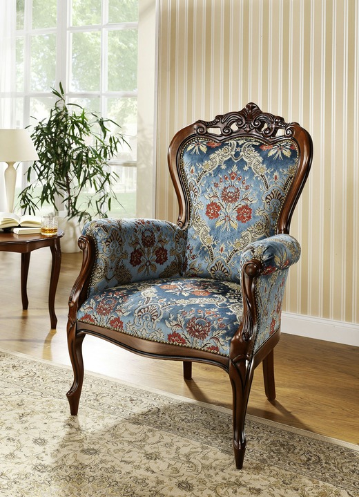 Stilmöbel - Sitzmöbel mit  italienischem Charme, in Farbe NUSSBAUM-BLAU, in Ausführung Armlehnensessel Ansicht 1