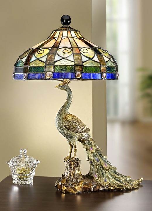 Lampen & Leuchten - Tiffany-Tischleuchte Pfau, in Farbe BRONZE-BUNT