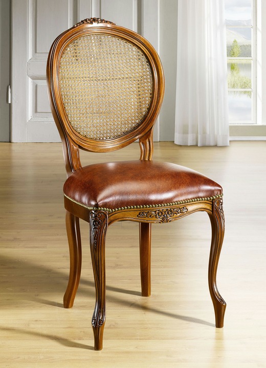 Stilmöbel - Eleganter Stuhl mit aufwendigen Schnitzereien, in Farbe BRAUN Ansicht 1