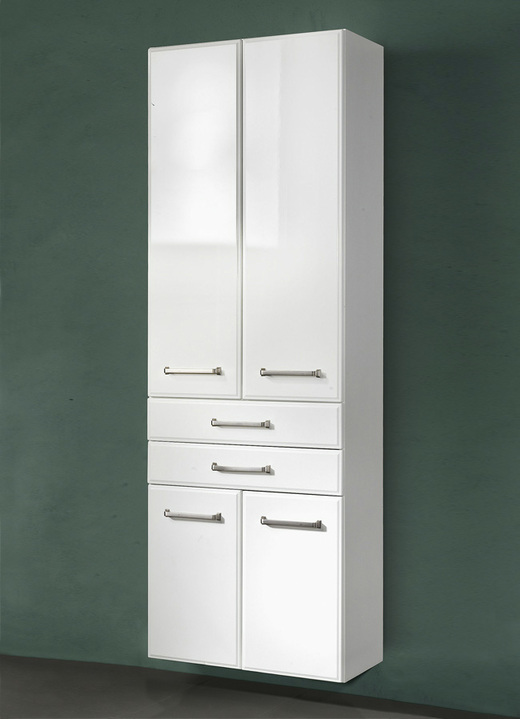Badmöbel - Hochwertiges Badmöbel Programm in modernem Design, in Farbe WEISS, in Ausführung Seitenschrank, 2-türig Ansicht 1