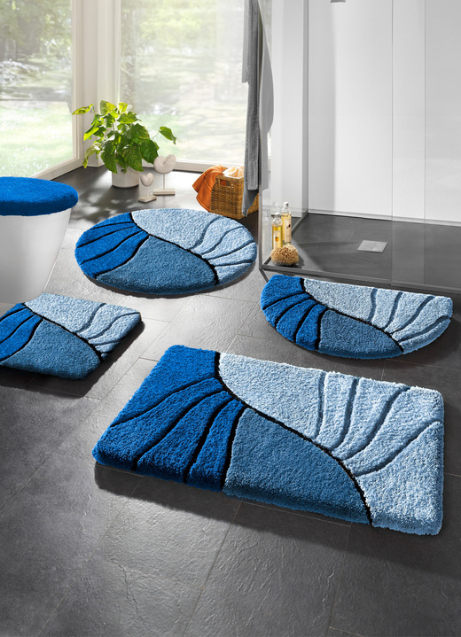 Heimtextilien - Badgarnitur mit rutschhemmender Rückseite, in Größe 100 (Vorleger halbrund, 50/ 80 cm) bis 112 (WC-Deckelbezug, 47/ 50 cm), in Farbe BLAU Ansicht 2