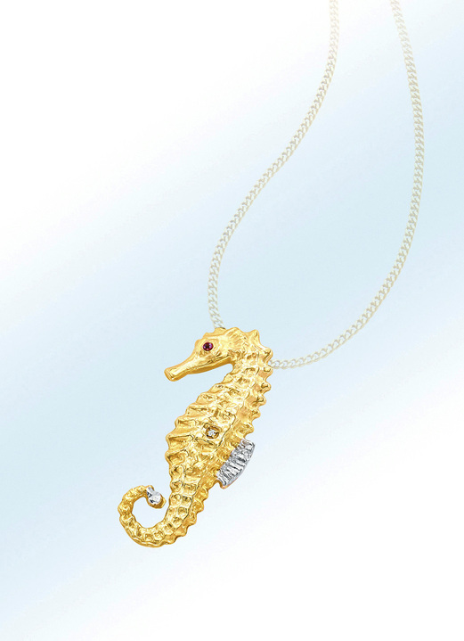 mit Diamanten - Seepferdchen-Anhänger, in Farbe