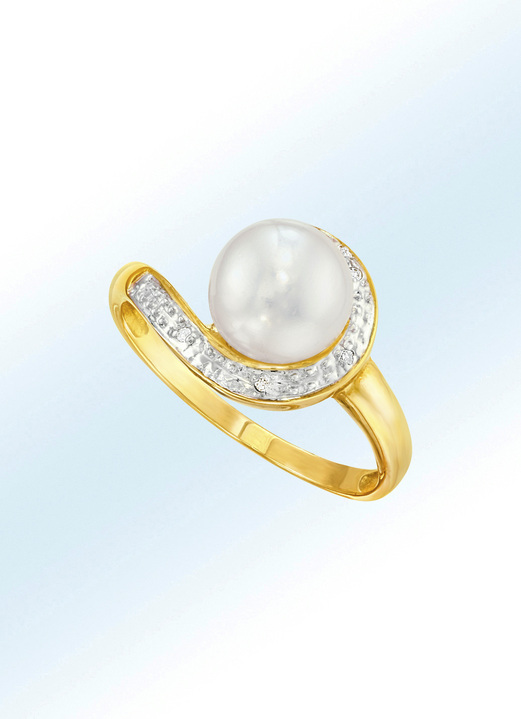 mit Perlen - Atemberaubenden Damenring mit Süßwasser-Zuchtperle und Diamanten , in Größe 180 bis 190, in Farbe