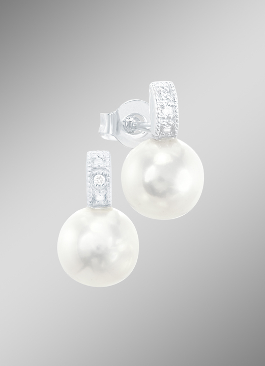 mit Perlen - Ohrstecker mit Süßwasser-Zuchtperle und Brillanten, in Farbe  Ansicht 1