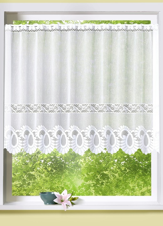 Landhaus & Küche - Kleinfenster-Store mit Stangendurchzug, in Größe 120 (80x100 cm) bis 125 (100x150 cm), in Farbe WEISS Ansicht 2