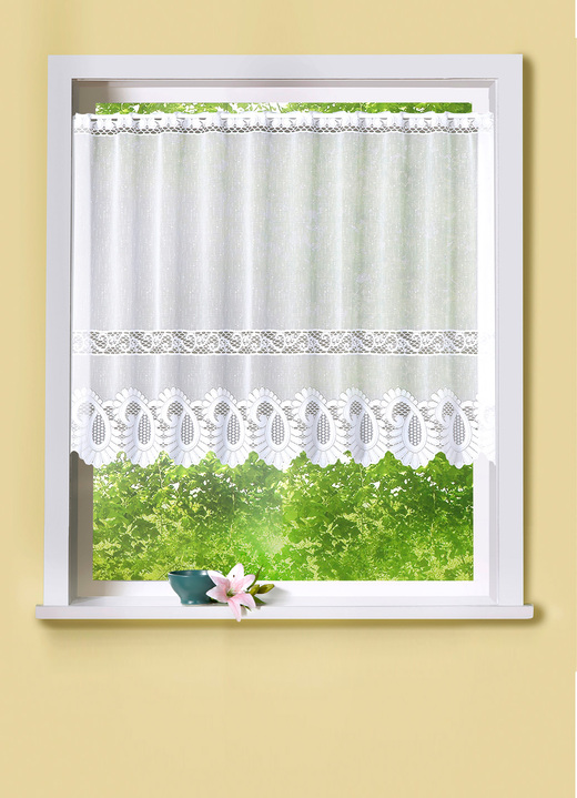 Landhaus & Küche - Kleinfenster-Store mit Stangendurchzug, in Größe 120 (80x100 cm) bis 125 (100x150 cm), in Farbe WEISS Ansicht 1