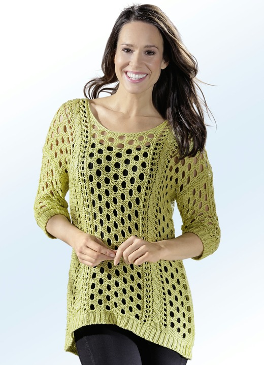 Damenmode - Pullover in Ajour-Dessin, in Größe L (44/46) bis XL (48/50), in Farbe PISTAZIE