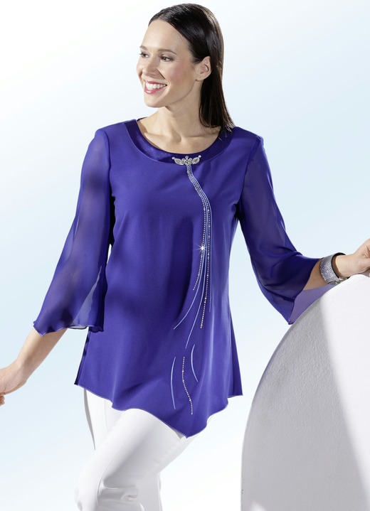 Anlassblusen - Tunika mit glänzenden Schmucksteinen Ansicht 1 Anlassblusen - Tunika mit glänzenden Schmucksteinen, in Größe 038 bis 054, in Farbe ROYALBLAU Ansicht 1