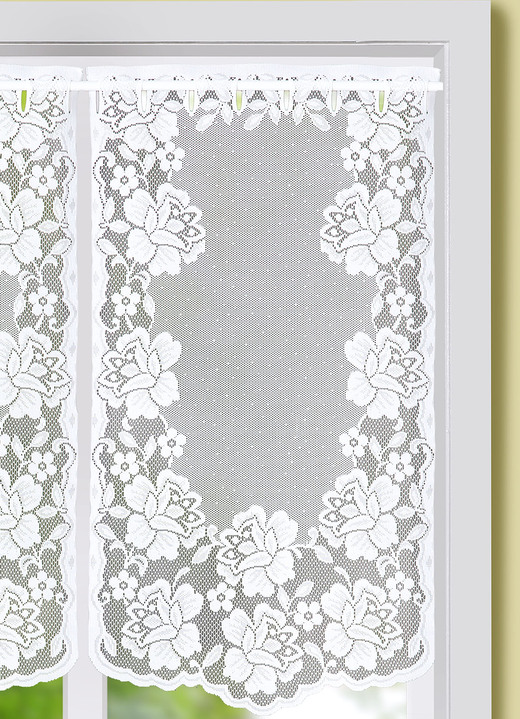 Heimtextilien - Praktischer Fenster- und Türbehang mit Stangendurchzug, in Größe 309 (2x Fensterbehang, H80xB40 cm) bis 349 (1x Türbehang, H180xB90 cm), in Farbe WEISS Ansicht 2