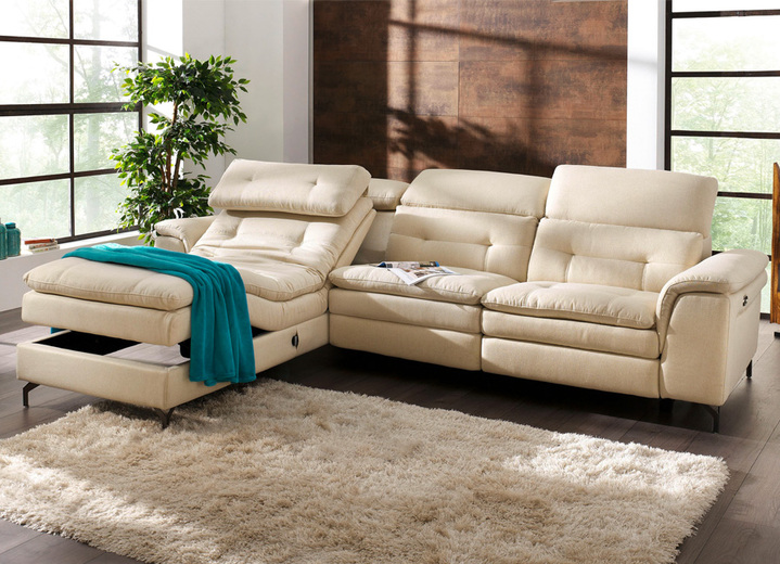 Polstermöbel - Polsterecke mit verstellbarer Kopfstütze und Ottomane, in Farbe BEIGE, in Ausführung mit manuell verstellbarer Kopfstütze Ansicht 3