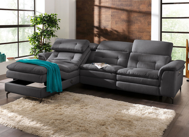 Polstermöbel - Polsterecke mit verstellbarer Kopfstütze und Ottomane, in Farbe BEIGE, in Ausführung mit manuell verstellbarer Kopfstütze Ansicht 9