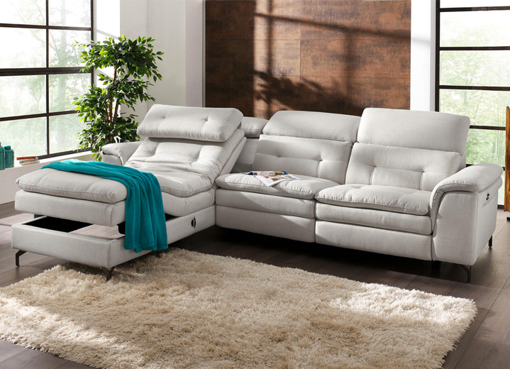 Polstermöbel - Polsterecke mit verstellbarer Kopfstütze und Ottomane, in Farbe BEIGE, in Ausführung mit manuell verstellbarer Kopfstütze Ansicht 5