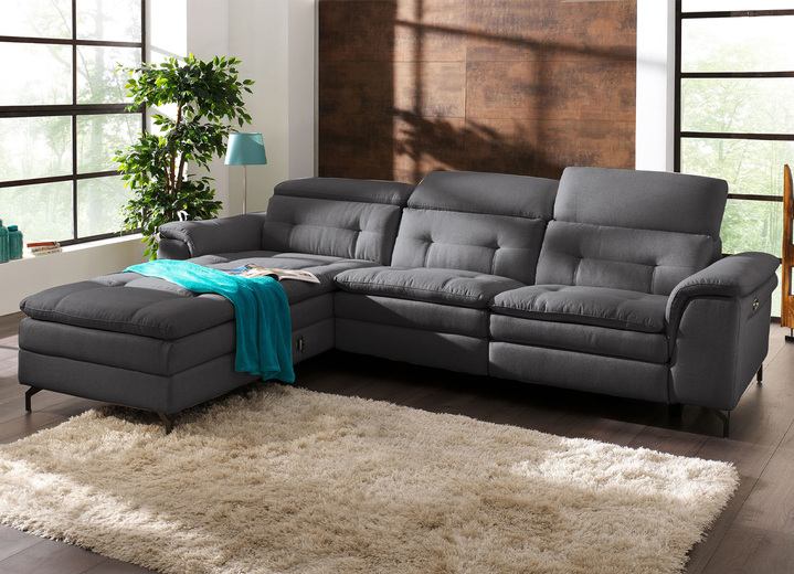 Polstermöbel - Polsterecke mit verstellbarer Kopfstütze und Ottomane, in Farbe BEIGE, in Ausführung mit manuell verstellbarer Kopfstütze Ansicht 8