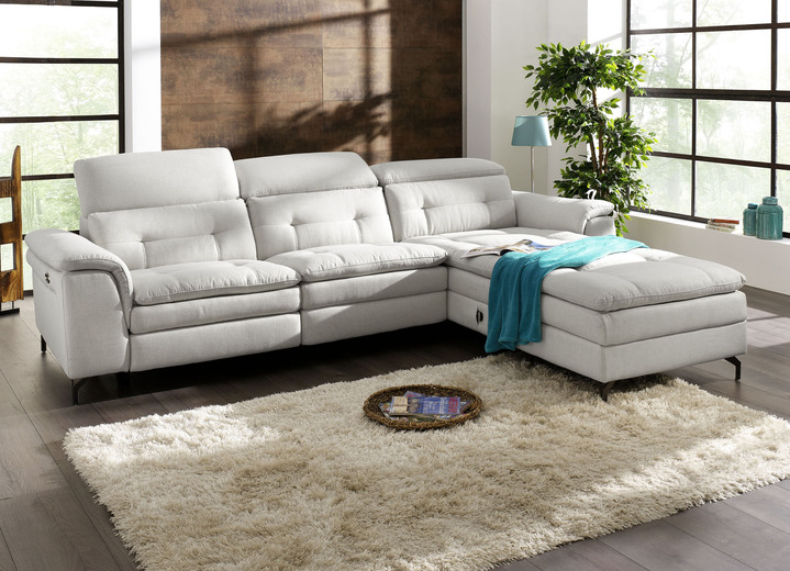 Polstermöbel - Polsterecke mit verstellbarer Kopfstütze und Ottomane, in Farbe BEIGE, in Ausführung mit manuell verstellbarer Kopfstütze Ansicht 6