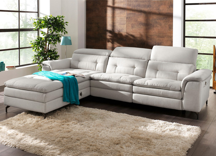 Polstermöbel - Polsterecke mit verstellbarer Kopfstütze und Ottomane, in Farbe BEIGE, in Ausführung mit manuell verstellbarer Kopfstütze Ansicht 4