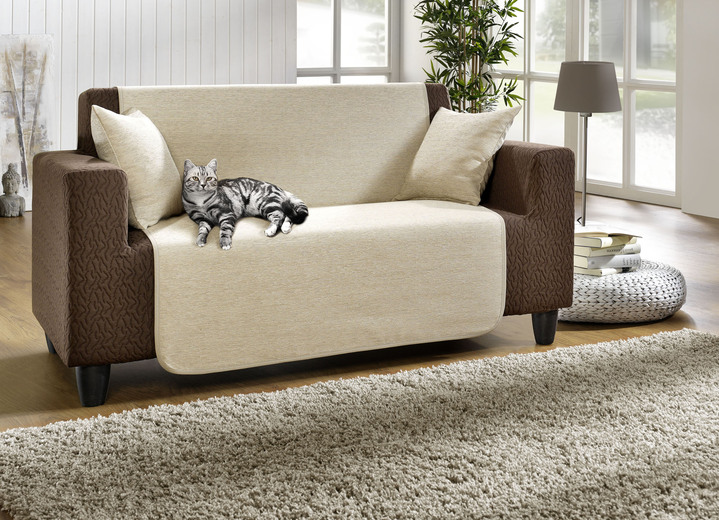 Wohnaccessoires - Unempfindliche Sessel-,Couch- und Armlehnenschoner aus Chenille, in Größe 101 (Sesselschoner, 50x150 cm) bis 905 (2 Kissenbezüge, 40x 40 cm), in Farbe CREME Ansicht 1