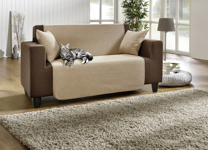 Wohnaccessoires - Wohnaccessoires aus hochwertigem Chenille Ansicht 3 Wohnaccessoires - Wohnaccessoires aus hochwertigem Chenille, in Größe 101 (Sesselschoner, 50x150 cm) bis 905 (Kissenbezüge, 2er-Set, 40x40 cm), in Farbe SAND Ansicht 3