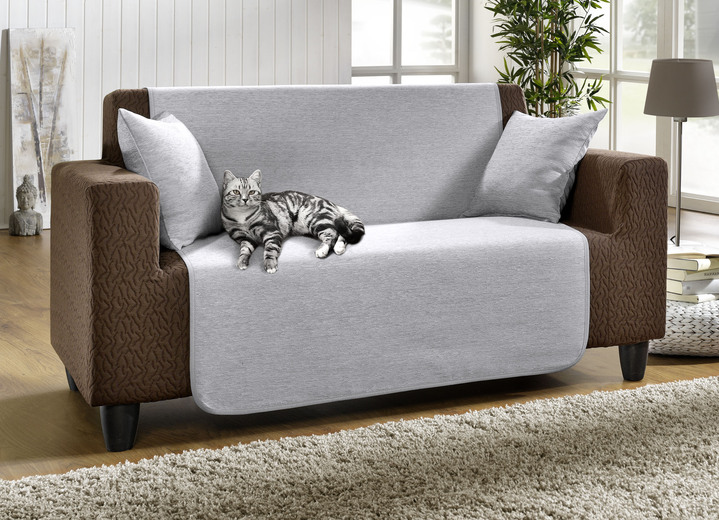 Wohnaccessoires - Unempfindliche Sessel-,Couch- und Armlehnenschoner aus Chenille, in Größe 101 (Sesselschoner, 50x150 cm) bis 905 (2 Kissenbezüge, 40x 40 cm), in Farbe SILBER Ansicht 1