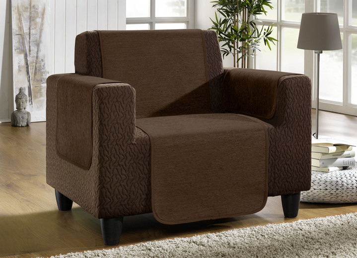Wohnaccessoires - Unempfindliche Sessel-,Couch- und Armlehnenschoner aus Chenille, in Größe 101 (Sesselschoner, 50x150 cm) bis 905 (2 Kissenbezüge, 40x 40 cm), in Farbe SAND Ansicht 10