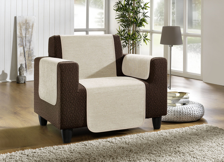 Wohnaccessoires - Wohnaccessoires aus hochwertigem Chenille, in Größe 101 (Sesselschoner, 50x150 cm) bis 905 (Kissenbezüge, 2er-Set, 40x40 cm), in Farbe CREME Ansicht 1