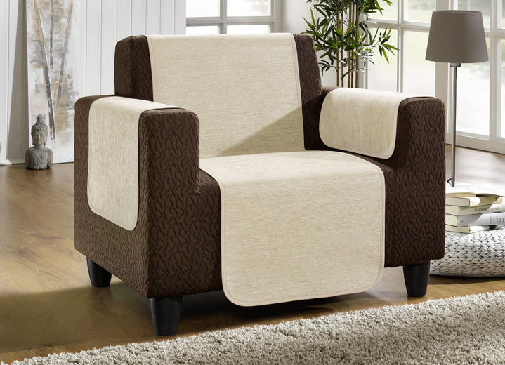Wohnaccessoires - Unempfindliche Sessel-,Couch- und Armlehnenschoner aus Chenille, in Größe 101 (Sesselschoner, 50x150 cm) bis 905 (2 Kissenbezüge, 40x 40 cm), in Farbe TERRA Ansicht 3